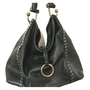 BCBG Distressed Black Leather Shoulder Bag